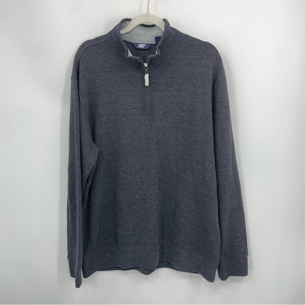 Land's End 1/4 Zip Gray Sweatshirt Cotton Blend Pullover Mens Sz XL
